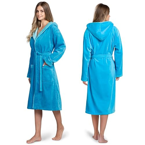 Peignoir de bain femme en coton velours Oeko-Tex avec capuche