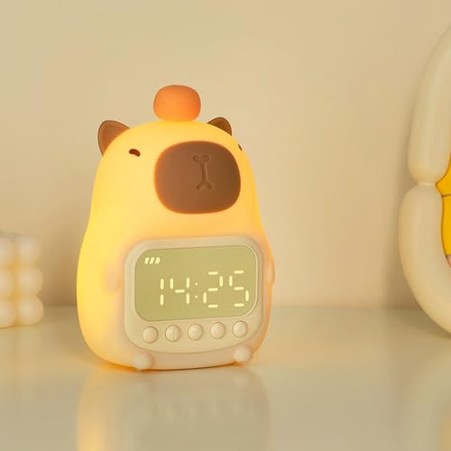 Capybara R&eacute;veil avec Veilleuse, Jolie Horloge Capybara, Veilleuse &agrave; intensit&eacute; Variable, Rechargea...