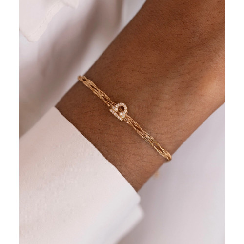 Zircon Zodiac Charm Two-Row Twisted Chain Bracelet, 18K Gold-Plated