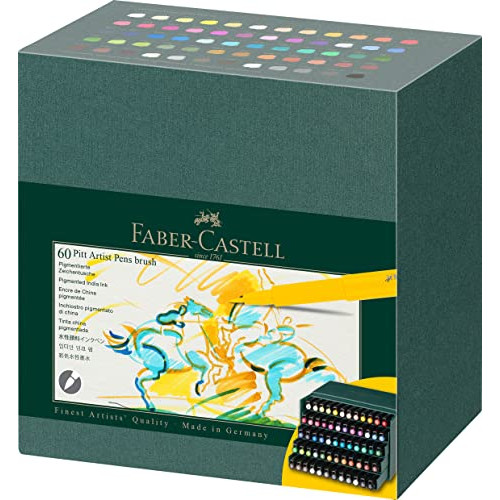 Faber-Castell 167193 - Crayons &agrave; encre de Chine Pitt Artist Pen Brush, bo&icirc;te d'atelier de 60, set...